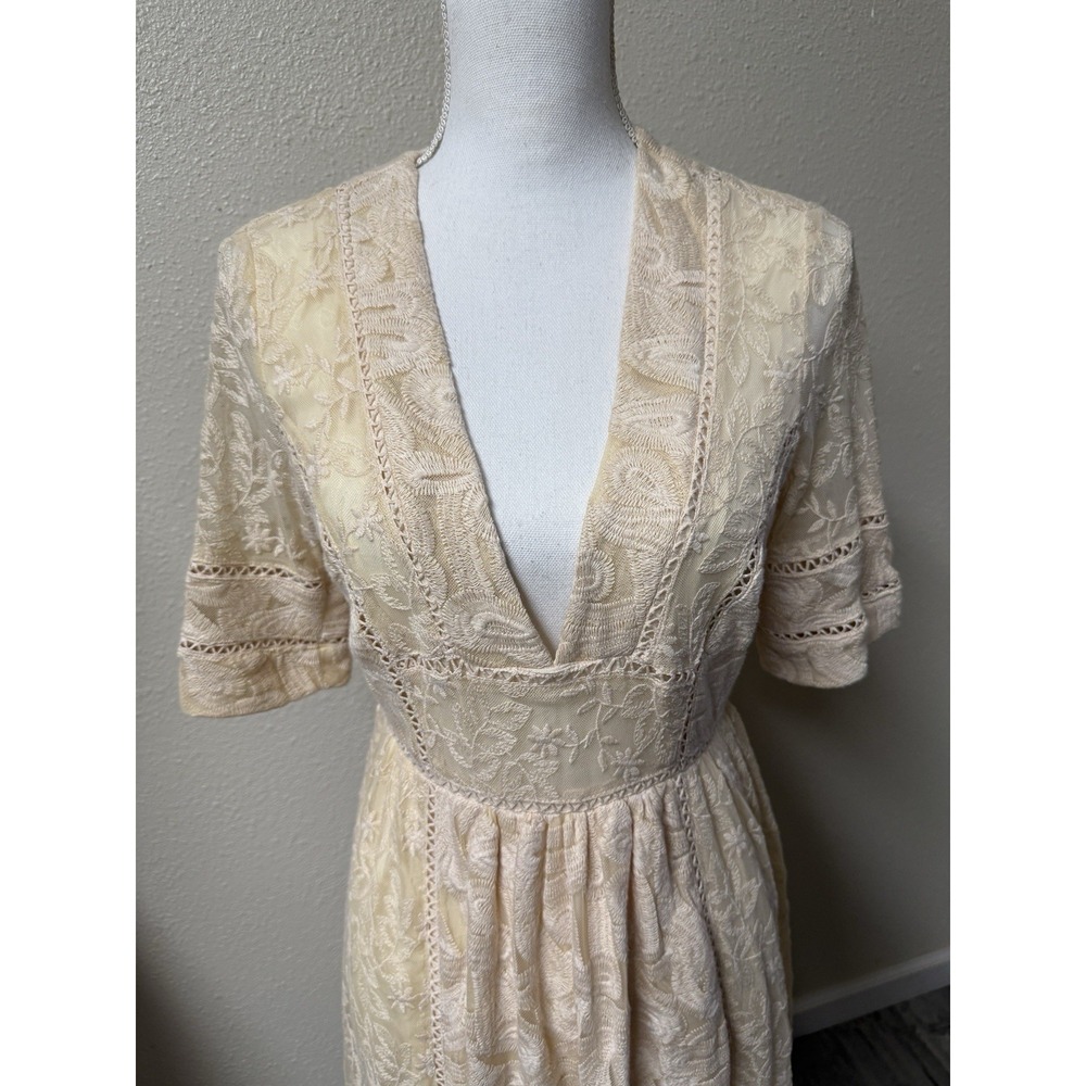 Free People Boho Dress Mountain Laurel Lace Crochet Almond Beige Ivory SZ‎ 2 - Picture 5 of 13